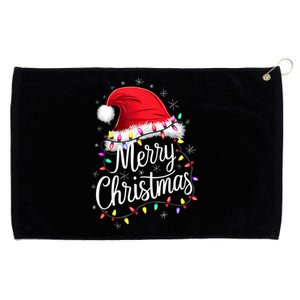 Merry Christmas Lights Red Santa Hat Xmas Family Grommeted Golf Towel