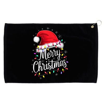 Merry Christmas Lights Red Santa Hat Xmas Family Grommeted Golf Towel