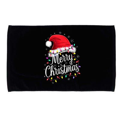 Merry Christmas Lights Red Santa Hat Xmas Family Microfiber Hand Towel