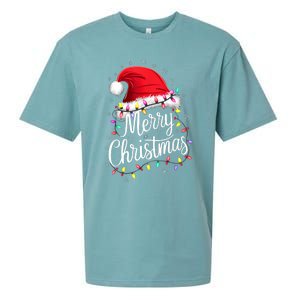 Merry Christmas Lights Red Santa Hat Xmas Family Sueded Cloud Jersey T-Shirt