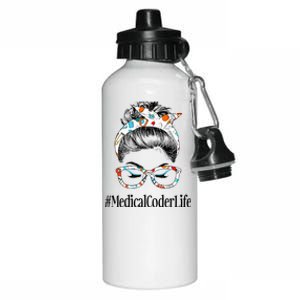 Medical Coder Life Messy Hair Woman Bun Healthcare Aluminum Water Bottle 