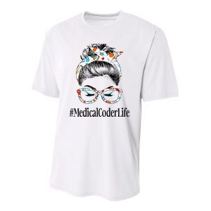 Medical Coder Life Messy Hair Woman Bun Healthcare Youth Performance Sprint T-Shirt