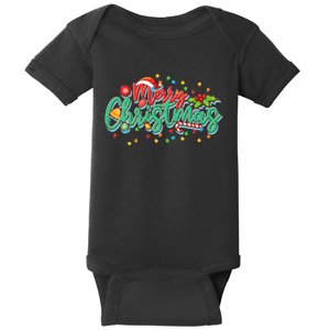 Merry Christmas Lights Red Santa Hat Matching Family Outfits Baby Bodysuit