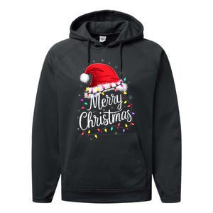 Merry Christmas Lights Red Santa Hat Xmas Family Performance Fleece Hoodie