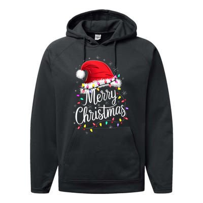 Merry Christmas Lights Red Santa Hat Xmas Family Performance Fleece Hoodie