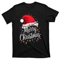 Merry Christmas Lights Red Santa Hat Xmas Family T-Shirt