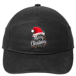 Merry Christmas Lights Red Santa Hat Xmas Family 7-Panel Snapback Hat