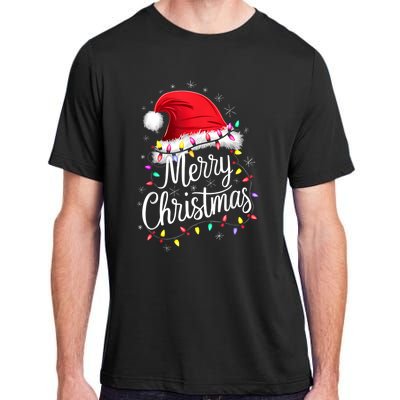 Merry Christmas Lights Red Santa Hat Xmas Family Adult ChromaSoft Performance T-Shirt