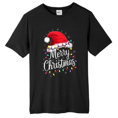 Merry Christmas Lights Red Santa Hat Xmas Family Tall Fusion ChromaSoft Performance T-Shirt