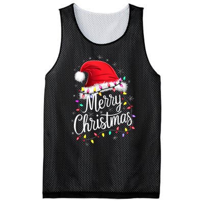 Merry Christmas Lights Red Santa Hat Xmas Family Mesh Reversible Basketball Jersey Tank