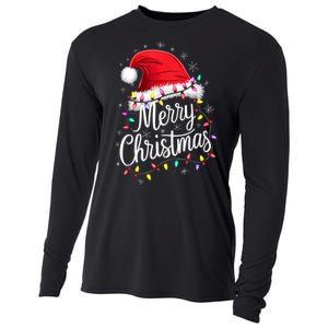 Merry Christmas Lights Red Santa Hat Xmas Family Cooling Performance Long Sleeve Crew