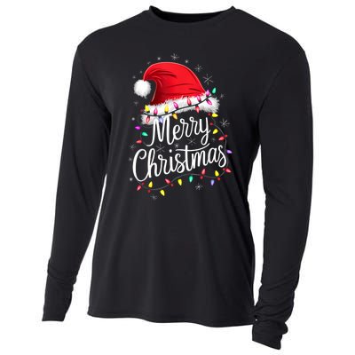 Merry Christmas Lights Red Santa Hat Xmas Family Cooling Performance Long Sleeve Crew