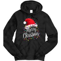 Merry Christmas Lights Red Santa Hat Xmas Family Tie Dye Hoodie