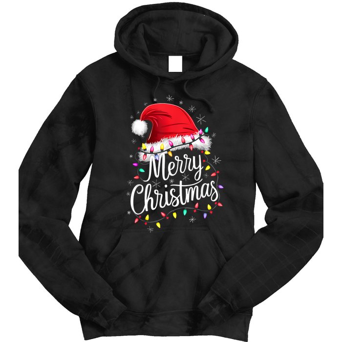 Merry Christmas Lights Red Santa Hat Xmas Family Tie Dye Hoodie