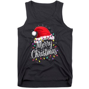 Merry Christmas Lights Red Santa Hat Xmas Family Tank Top