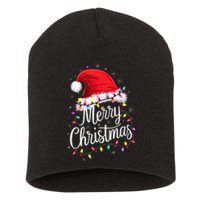 Merry Christmas Lights Red Santa Hat Xmas Family Short Acrylic Beanie