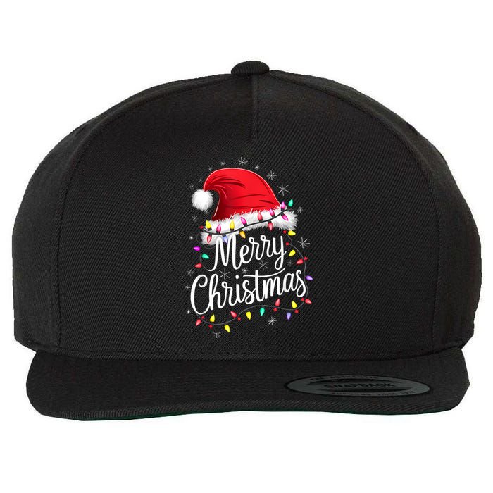 Merry Christmas Lights Red Santa Hat Xmas Family Wool Snapback Cap