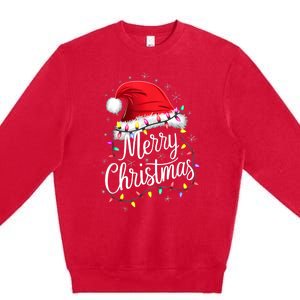 Merry Christmas Lights Red Santa Hat Xmas Family Premium Crewneck Sweatshirt