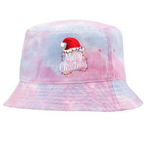 Merry Christmas Lights Red Santa Hat Xmas Family Tie-Dyed Bucket Hat