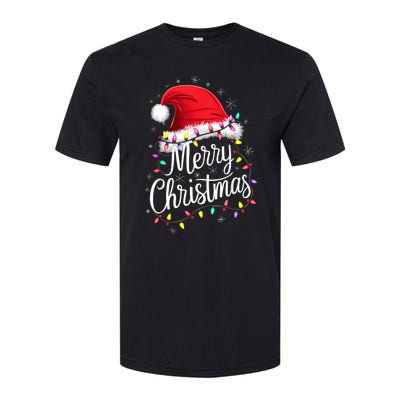 Merry Christmas Lights Red Santa Hat Xmas Family Softstyle CVC T-Shirt