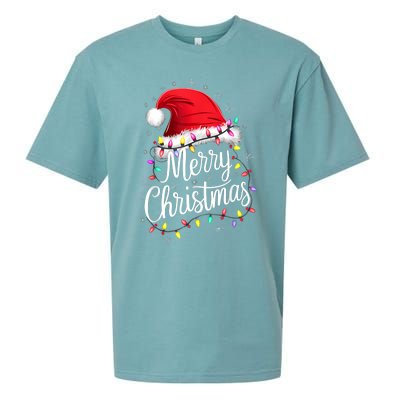 Merry Christmas Lights Red Santa Hat Xmas Family Sueded Cloud Jersey T-Shirt