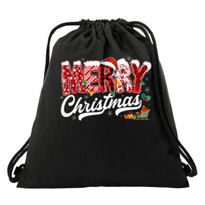 Merry Christmas Lights Red Santa Hat Xmas Family Drawstring Bag