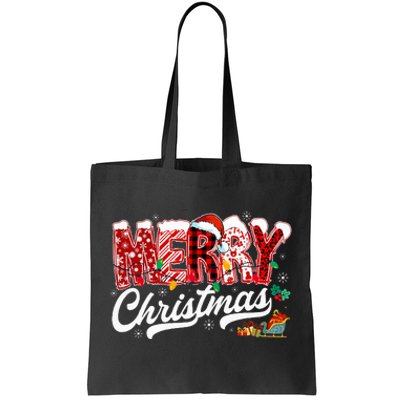 Merry Christmas Lights Red Santa Hat Xmas Family Tote Bag