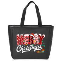 Merry Christmas Lights Red Santa Hat Xmas Family Zip Tote Bag