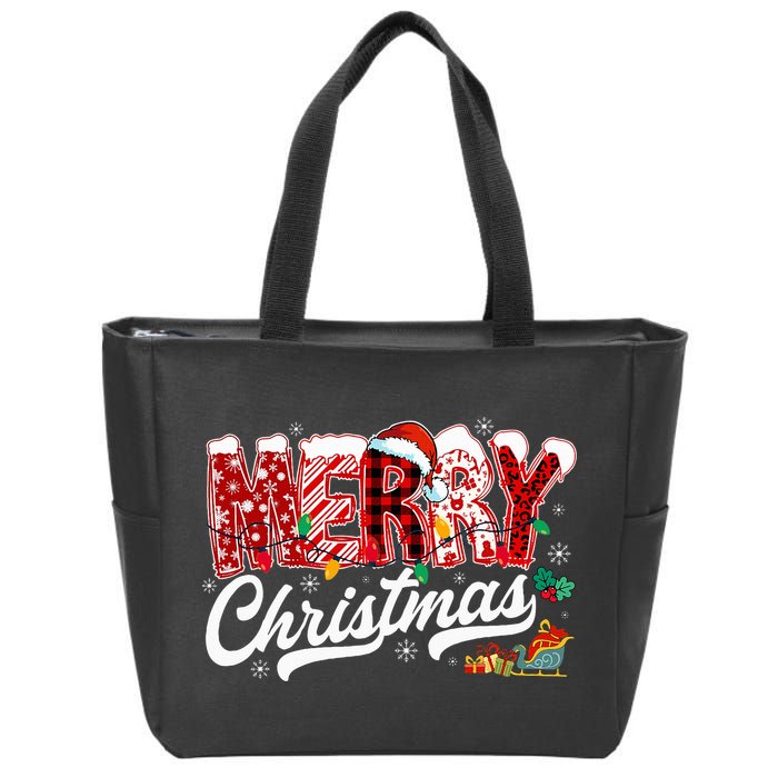 Merry Christmas Lights Red Santa Hat Xmas Family Zip Tote Bag