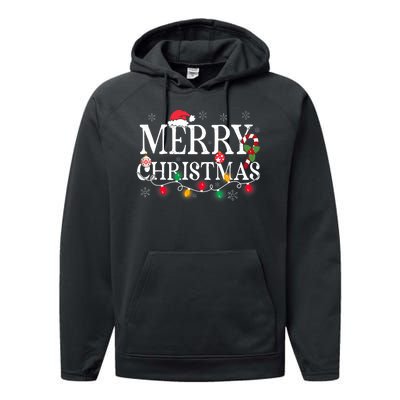 Merry Christmas Lights Santa Hat Xmas Family Performance Fleece Hoodie