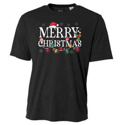 Merry Christmas Lights Santa Hat Xmas Family Cooling Performance Crew T-Shirt