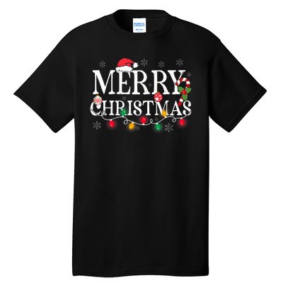 Merry Christmas Lights Santa Hat Xmas Family Tall T-Shirt