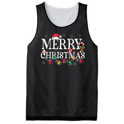 Merry Christmas Lights Santa Hat Xmas Family Mesh Reversible Basketball Jersey Tank