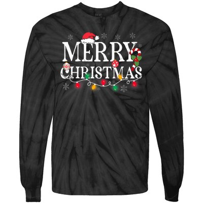 Merry Christmas Lights Santa Hat Xmas Family Tie-Dye Long Sleeve Shirt