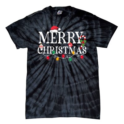 Merry Christmas Lights Santa Hat Xmas Family Tie-Dye T-Shirt