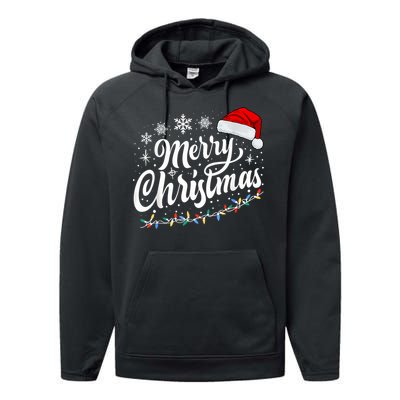 Merry Christmas Lights Red Santa Hat Xmas Family Women Performance Fleece Hoodie