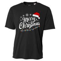 Merry Christmas Lights Red Santa Hat Xmas Family Women Cooling Performance Crew T-Shirt