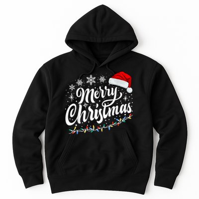 Merry Christmas Lights Red Santa Hat Xmas Family Women Hoodie