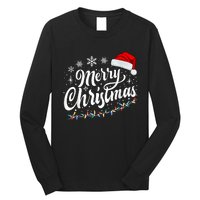 Merry Christmas Lights Red Santa Hat Xmas Family Women Long Sleeve Shirt