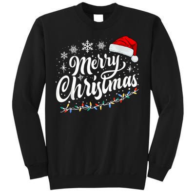 Merry Christmas Lights Red Santa Hat Xmas Family Women Sweatshirt