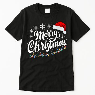 Merry Christmas Lights Red Santa Hat Xmas Family Women Tall T-Shirt