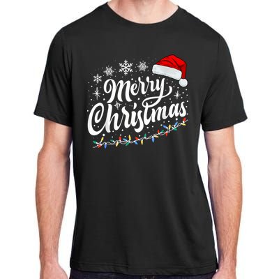 Merry Christmas Lights Red Santa Hat Xmas Family Women Adult ChromaSoft Performance T-Shirt