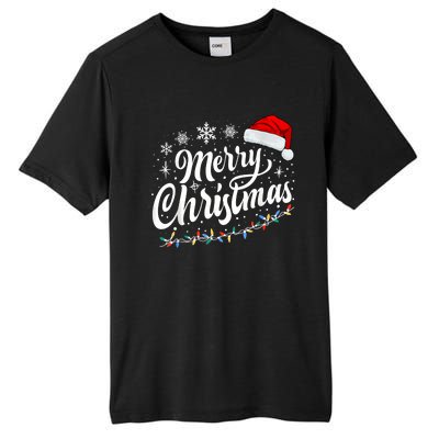 Merry Christmas Lights Red Santa Hat Xmas Family Women Tall Fusion ChromaSoft Performance T-Shirt