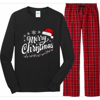 Merry Christmas Lights Red Santa Hat Xmas Family Women Long Sleeve Pajama Set