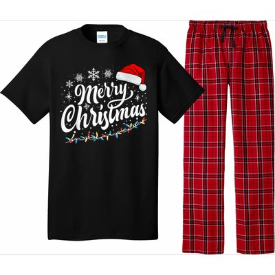 Merry Christmas Lights Red Santa Hat Xmas Family Women Pajama Set