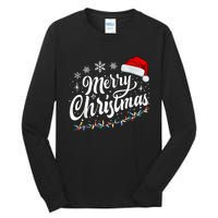 Merry Christmas Lights Red Santa Hat Xmas Family Women Tall Long Sleeve T-Shirt