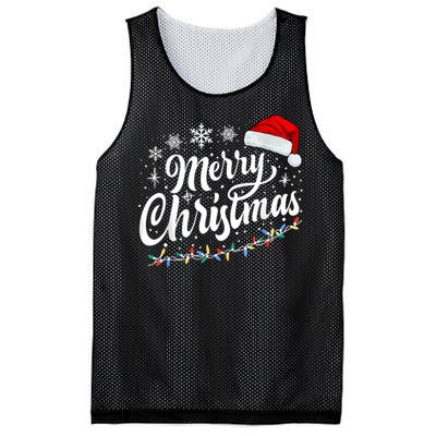 Merry Christmas Lights Red Santa Hat Xmas Family Women Mesh Reversible Basketball Jersey Tank