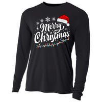 Merry Christmas Lights Red Santa Hat Xmas Family Women Cooling Performance Long Sleeve Crew