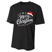 Merry Christmas Lights Red Santa Hat Xmas Family Women Performance Sprint T-Shirt