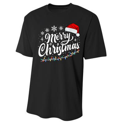 Merry Christmas Lights Red Santa Hat Xmas Family Women Performance Sprint T-Shirt